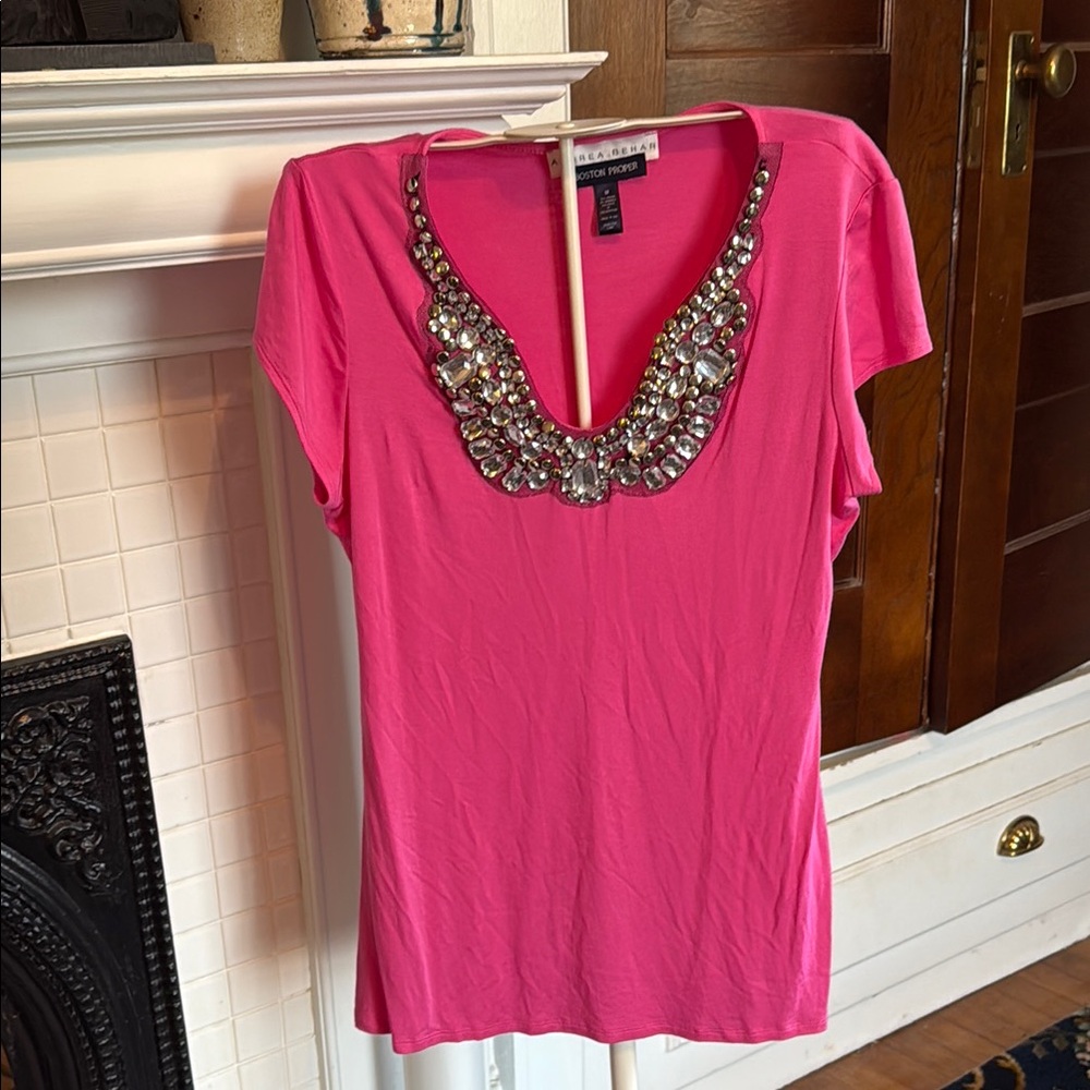 Pink Embellished Cap Sleeve top- worn twice.